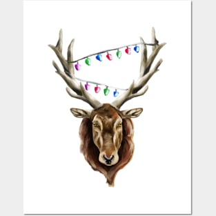 Festive Red Deer Stag Posters and Art